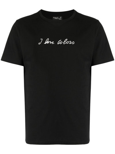 Shop Agnès B. Slogan-print Cotton T-shirt In Black
