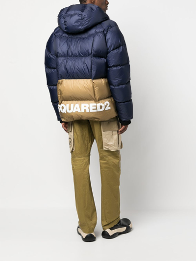 Shop Dsquared2 Two-tone Quilted Down Jacket In Blue