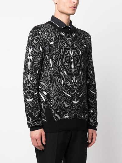 Shop Philipp Plein Paisley-print Cashmere-silk Jumper In Black