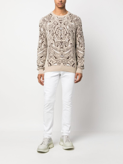 Philipp Plein Paisley-print Cashmere-silk Sweater In Neutrals