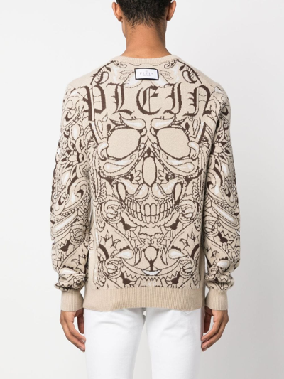 Philipp Plein Paisley-print Cashmere-silk Sweater In Neutrals