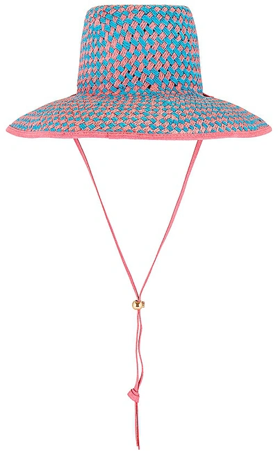 Shop Lele Sadoughi Brielle Straw Checkered Hat In Baby Blue