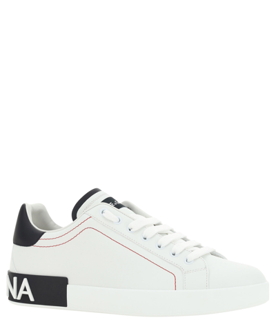 Dolce & Gabbana Portofino Leather Sneakers With Rubberized Logo Shoes In White