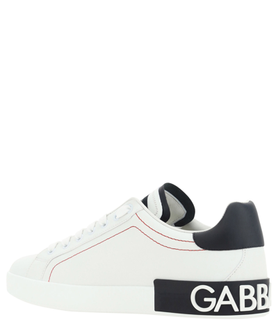 Dolce & Gabbana Portofino Leather Sneakers With Rubberized Logo Shoes In White