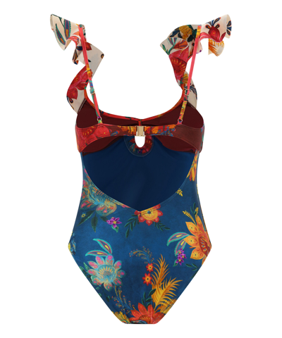 Shop Zimmermann Ginger Frill Swimsuit In Blue