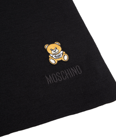 Shop Moschino Teddy Bear Wool Scarf In Black