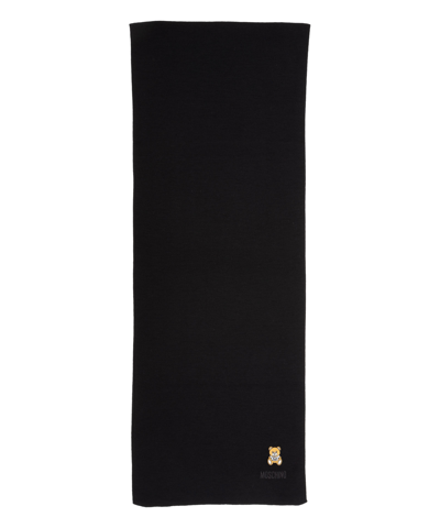 Shop Moschino Teddy Bear Wool Scarf In Black