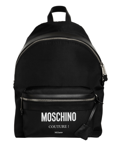 Moschino Black Printed Backpack In Black