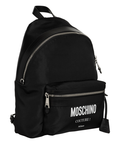 Moschino Black Printed Backpack In Black