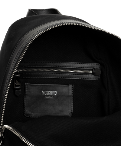 Moschino Black Printed Backpack In Black