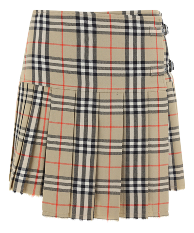 Shop Burberry Mini Skirt In Beige