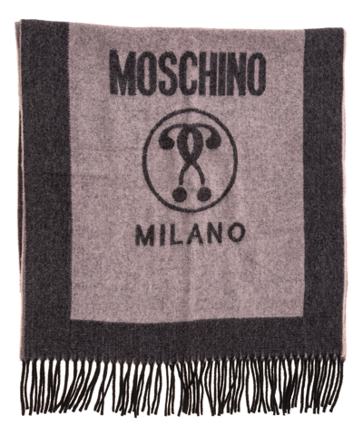 Shop Moschino Double Question Mark Wool Scarf In Pink