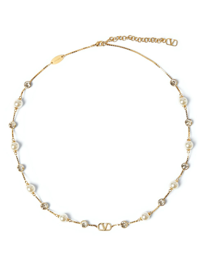 Valentino Vlogo Signature Pearl Necklace In Gold