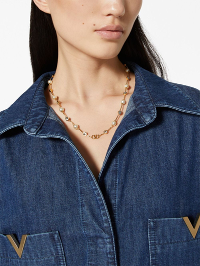 Valentino Vlogo Signature Pearl Necklace In Gold