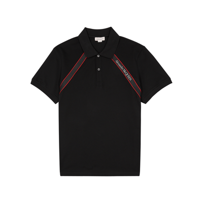 Shop Alexander Mcqueen Logo-tape Piqué Cotton Polo Shirt In Black