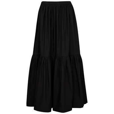 Shop Ganni Cotton-poplin Midi Skirt In Black