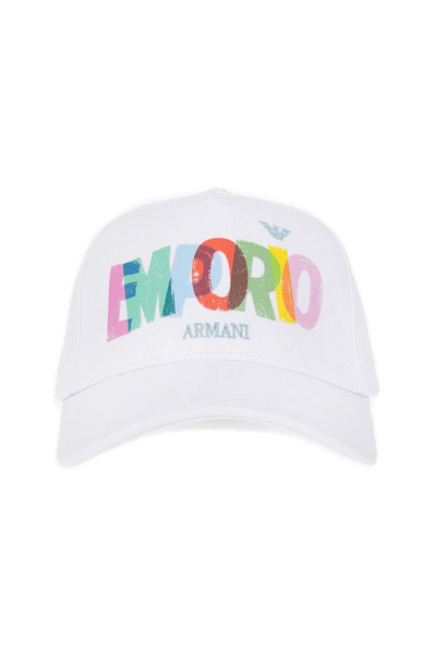 Shop Emporio Armani Logo Printed Baseball Cap In White