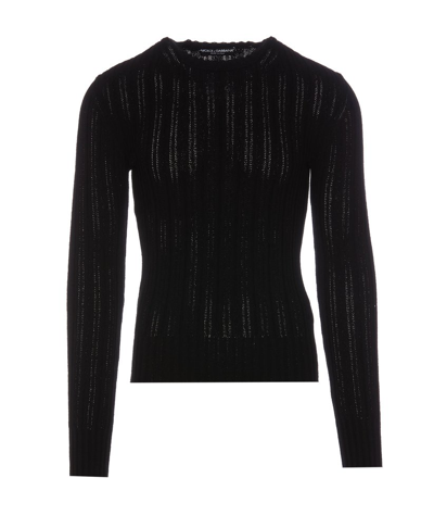 Shop Dolce & Gabbana Long Sleeved Ribbed Knit Jumper In Black