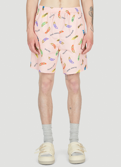 Shop Human Made Feather Print Shorts In Pink