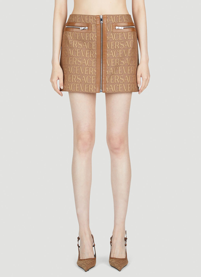 Shop Versace Logo Mini Skirt In Brown