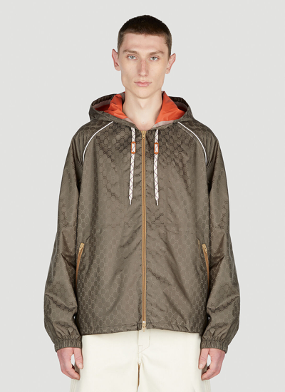 Shop Gucci Gg Hooded Track Jacket In Brown