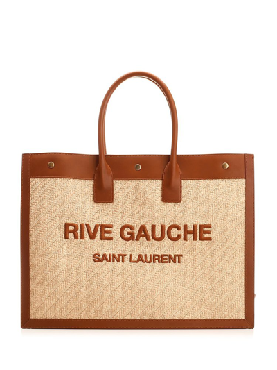 Shop Saint Laurent Rive Gauche Large Tote Bag In Beige