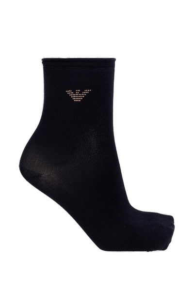 Shop Emporio Armani Logo Embellished Socks In Navy