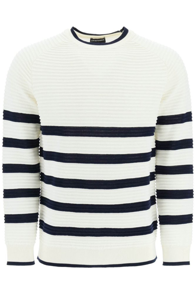 Shop Emporio Armani Striped Knitted Sweater In White