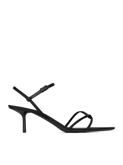 Shop Saint Laurent Clara Sandals In Crepe Satin In Black