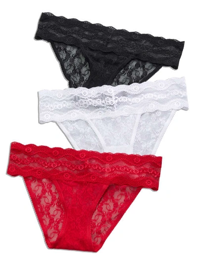Shop B.tempt'd By Wacoal Lace Kiss Bikini 3-pack In White,crimson,black