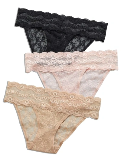 Shop B.tempt'd By Wacoal Lace Kiss Bikini 3-pack In Rose,natural,black