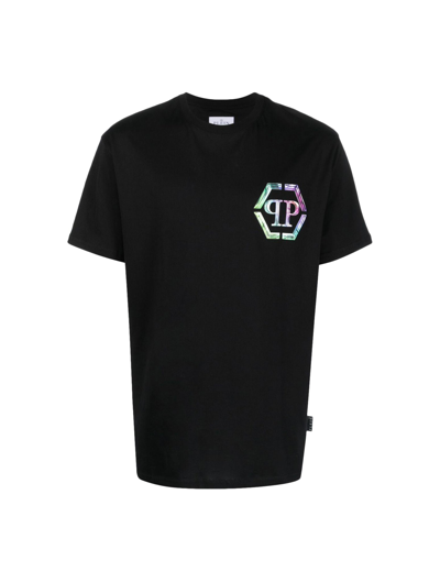 Shop Philipp Plein T-shirt Round Neck Ss Pp Glass In Black