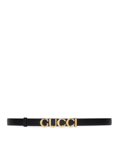 Shop Gucci Thin Belt With  Buckle In Black