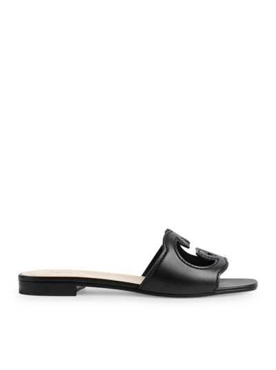 Shop Gucci Women`s Slider Sandal With Gg Cut-out Cross Detail In Black