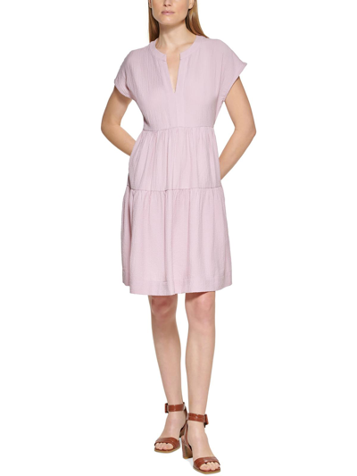Shop Calvin Klein Petites Womens Gauze Shift Mini Dress In Pink