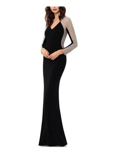 Shop Xscape Petites Womens Embellished Mesh Evening Dress In Black
