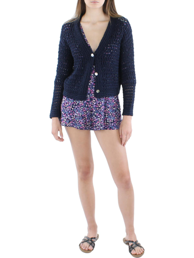 Shop Vince Womens Crochet Button-down Cardigan Sweater In Blue