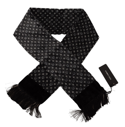 Shop Dolce & Gabbana Geometric Patterned Shawl Wrap Fringe Men's Scarf In Black