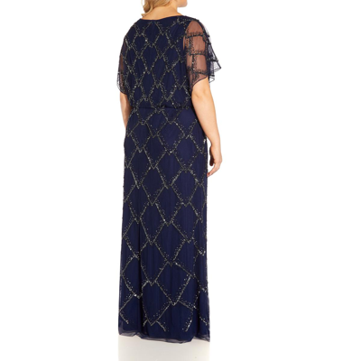Shop Adrianna Papell Plus Womens Mesh Embellished Evening Dress In Blue
