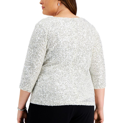 Shop Alex Evenings Plus Womens Sequined Cowlneck Blouse In Silver