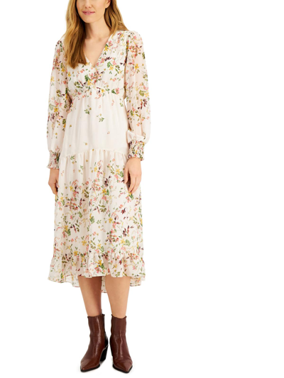 Shop Taylor Plus Womens Floral Print Calf Midi Dress In Multi