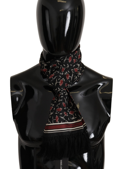Shop Dolce & Gabbana Umbrellas Patterned Shawl Fringe Men's Scarf In Black