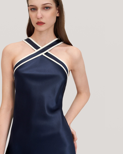 Shop Lilysilk Glossy Camellia Silk Halter-neck Dress For Women In Blue