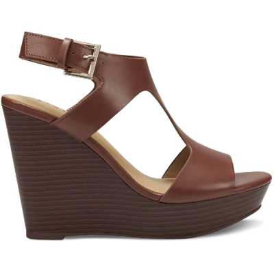 Shop Inc Valleri Womens Faux Leather Open Toe Wedge Sandals In Brown