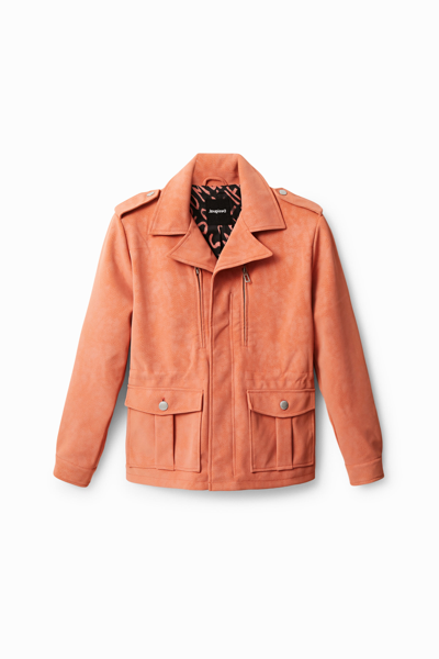 Shop Desigual Straight Multi-pocket Jacket In Orange