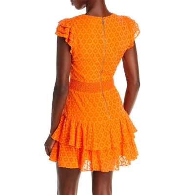 Shop Alice And Olivia Markita Womens Ruffle Tiered Mini Dress In Orange