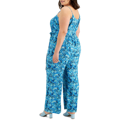 Shop Bar Iii Plus Womens V-neck Printed Jumpsuit In Multi