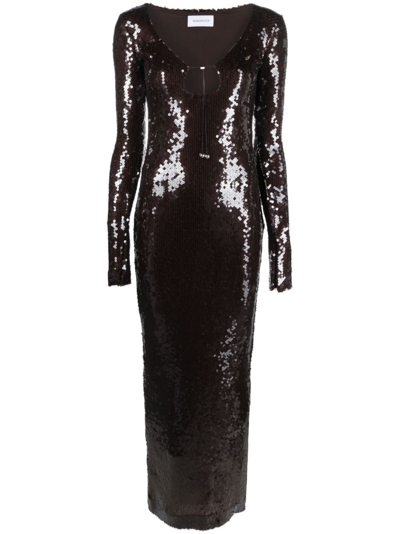Shop 16arlington Solaria Sequined Midi Dress - Women's - Nylon/spandex/elastane In Brown