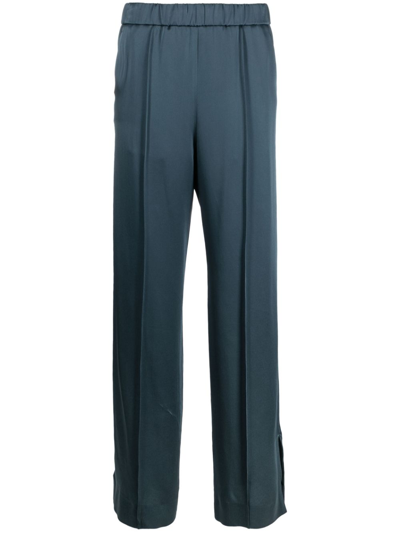 Shop Jil Sander Blue Satin Straight-leg Trousers
