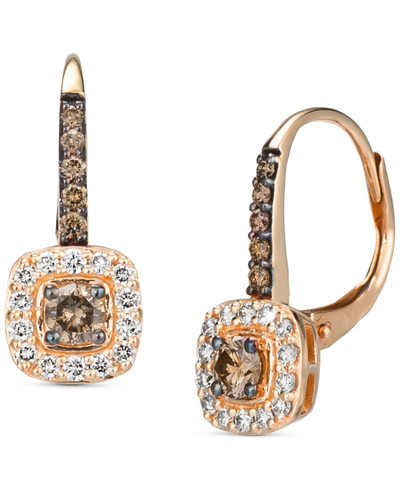 Shop Le Vian Nude Diamond (1/4 Ct. T.w.) & Chocolate Diamond (1/3 Ct. T.w.) Halo Leverback Drop Earrings In 14k G In Rose Gold